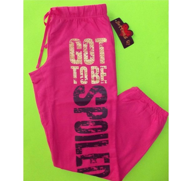 NWT Bottoms Up "GOT TO BE SPOILED" warm fleece Sweatpants, S,M,L,XL, Hot Pink - Picture 2 of 3